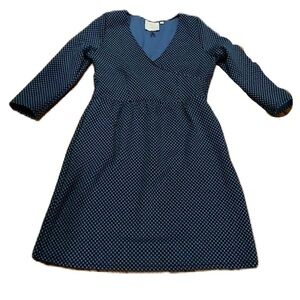 HD In Paris Anthropologie M Blue and Black Polka Dot Dress with Pockets EUC